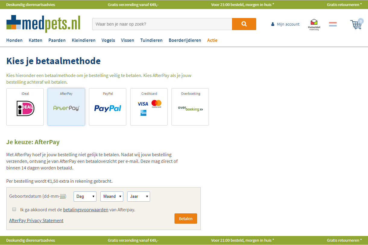 Achteraf betalen in checkout AfterPay | Riverty