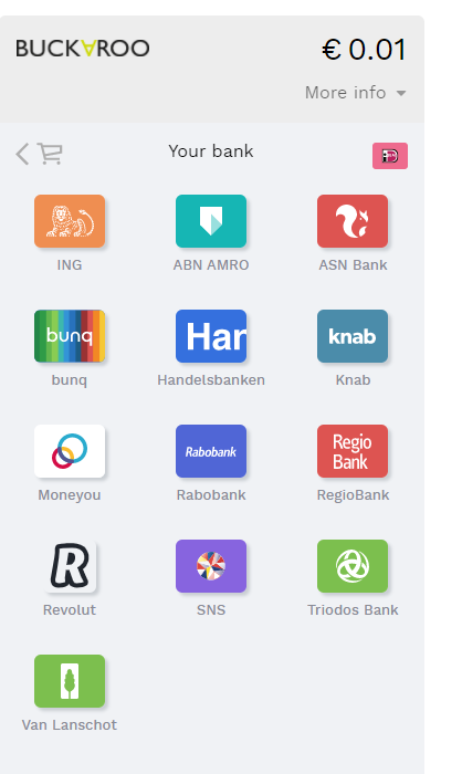 Revolut als optie in de bankkeuzelijst bij een iDEAL-betaling via Buckaroo.