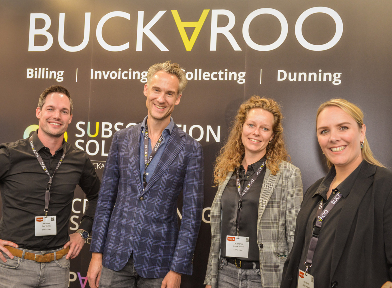 v.l.n.r. Tom, Flip, Anouk en Jody van Buckaroo op de credit expo 2021.